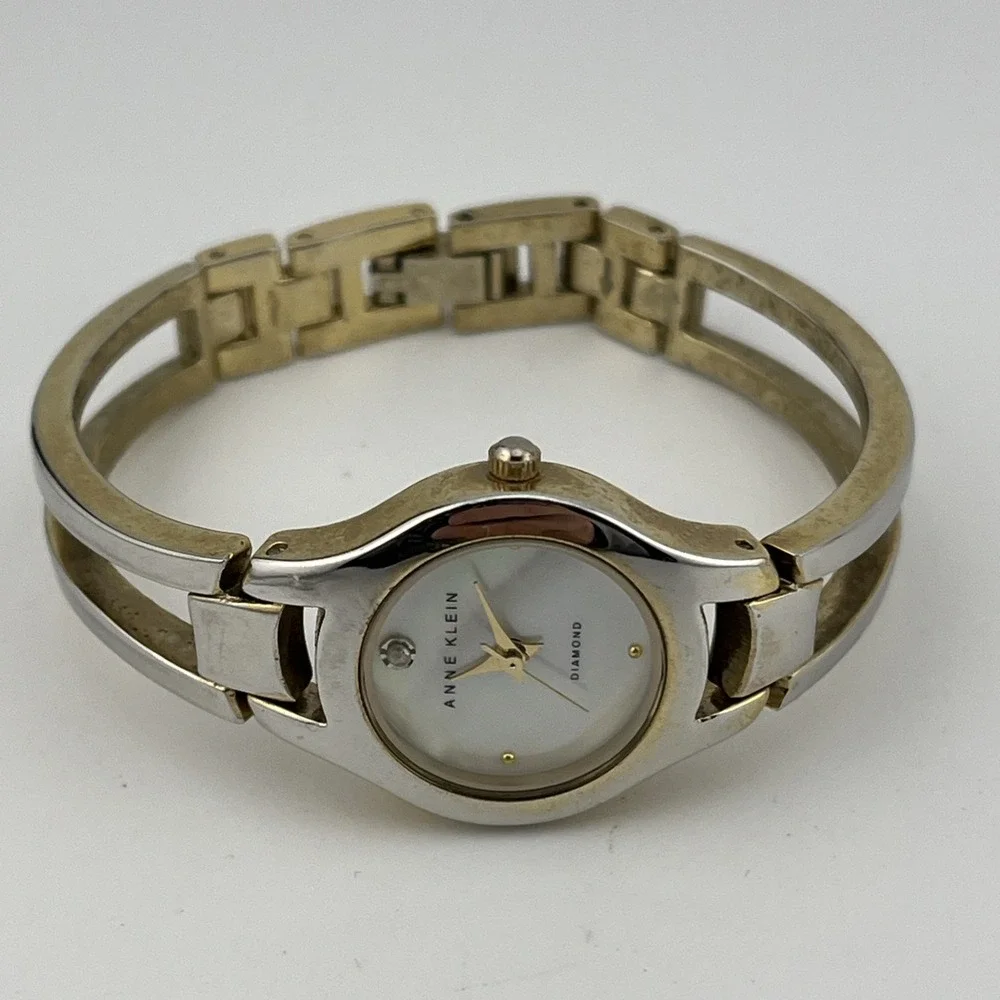 Anne Klein Diamond Watch Women 22mm Two Tone Case MOP Dial 6.5
